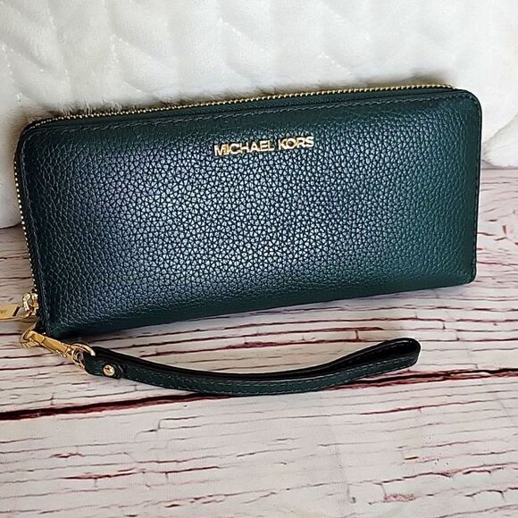 MICHAEL KORS Pebble Leather Spruce Green Wallet with Wristlet Strap - Picture 7 of 7
